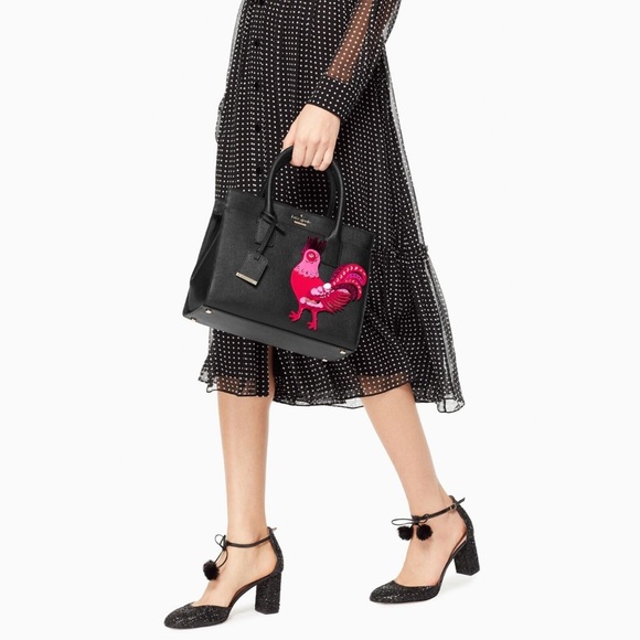 LIKE NEW KATE SPADE IMAGINATION ROOSTER SMALL CANDACE |BLACK SMOOTH CALF LEATHER - Picture 8 of 10